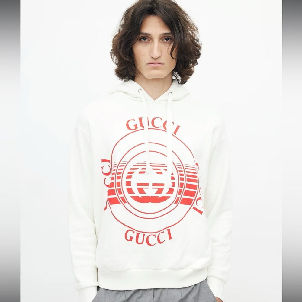GUCCI White & Red Logo Hoodie size XS